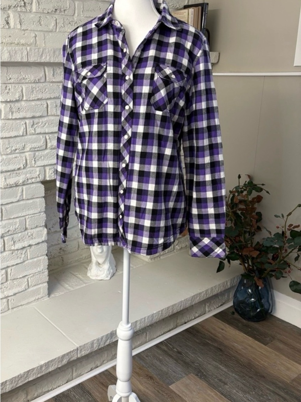 BC Clothing Women's Medium Purple Plaid Lined Flannel Shacket Shirt M